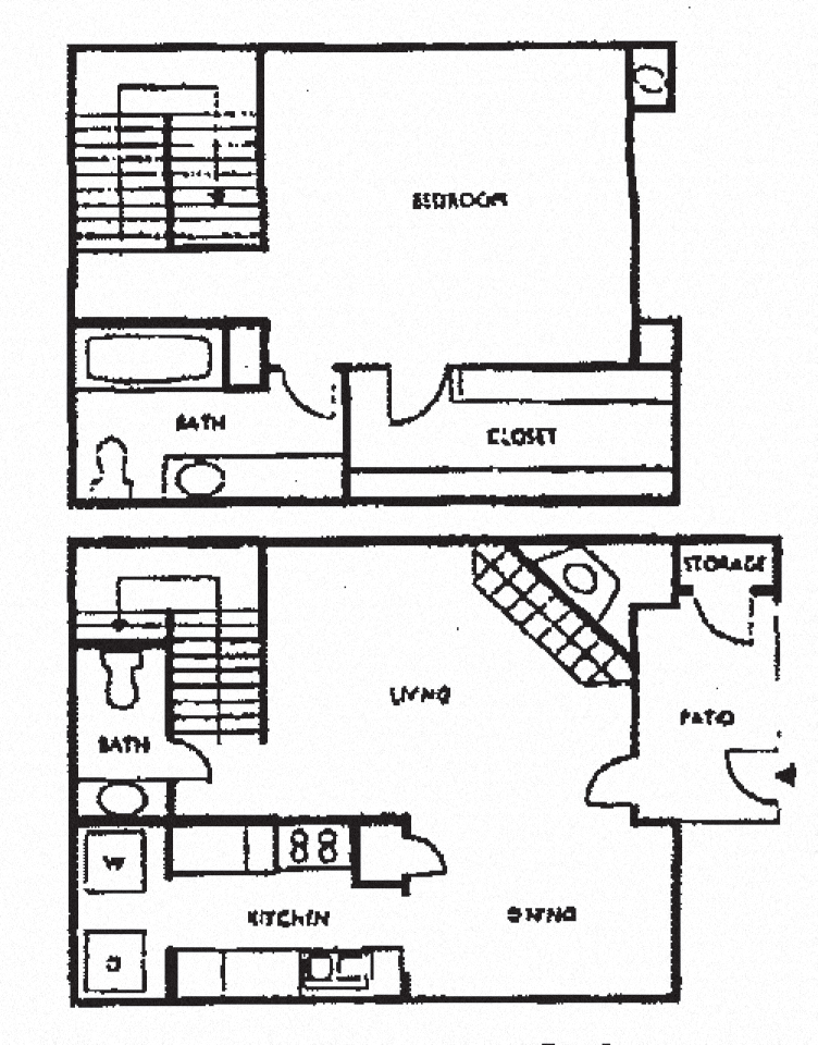 Floor plan for 1 bed, 1.5 baths, 825 sqft